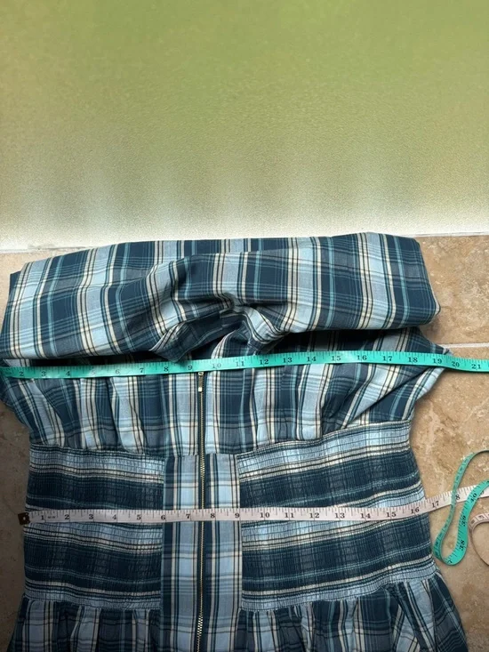 The Tommie Midi Dress Cap-sleeve Blue Plaid Zip-Front Pockets Anthropologie L - Picture 13 of 16